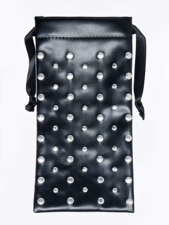Accessories - Black Studded Faux Leather Sunglass Drawstring Pouch